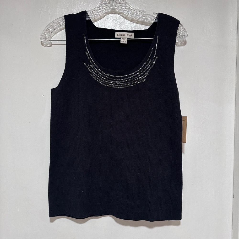 NWT Coldwater Creek fine knit sweater tank w embellished neckline. Size Mediumz